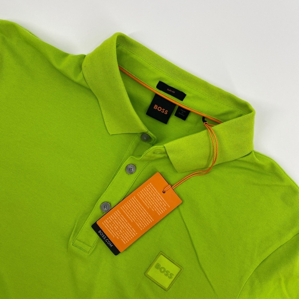 NEW Hugo Boss Passenger Polo Mens XL Bright Slim Fit Patch Neon Golf Summer